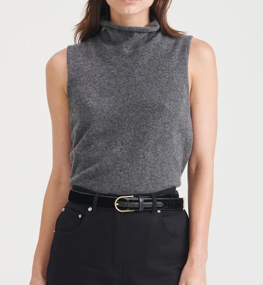 Naadam 100% Cashmere Sleeveless Turtleneck Pullover Sweater Gray XS